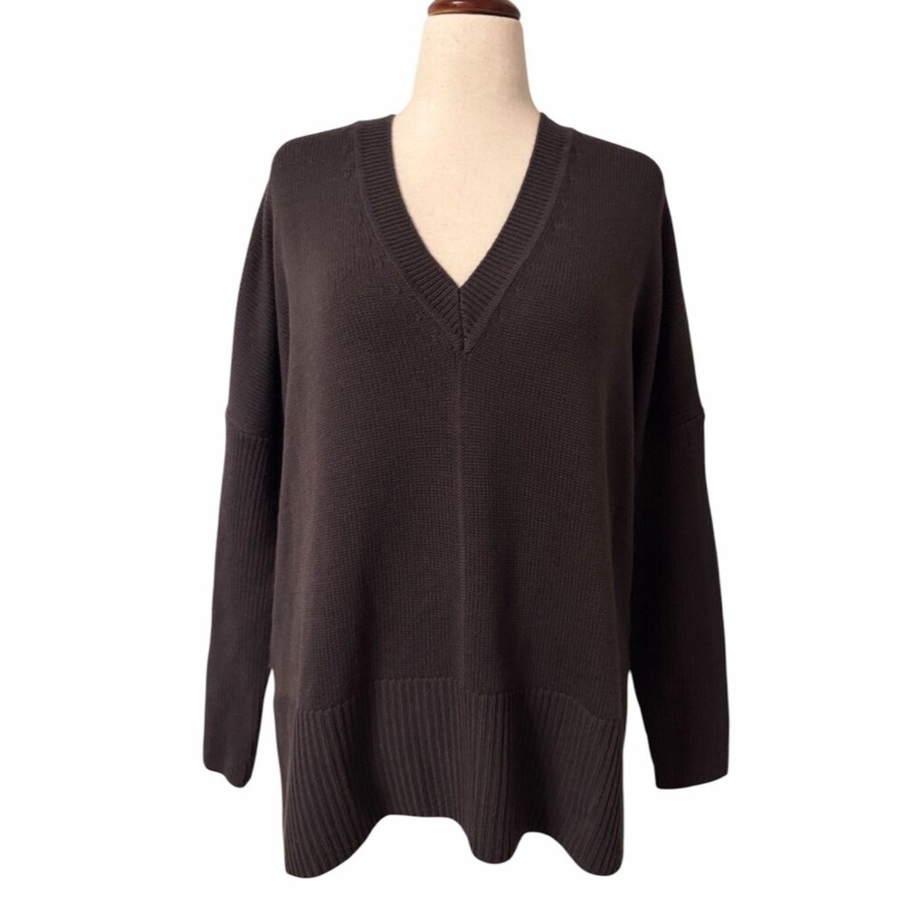 Beyond Yoga Wool Cashmere Sweater L Brown Oversized V Neck Luxury Minimalist